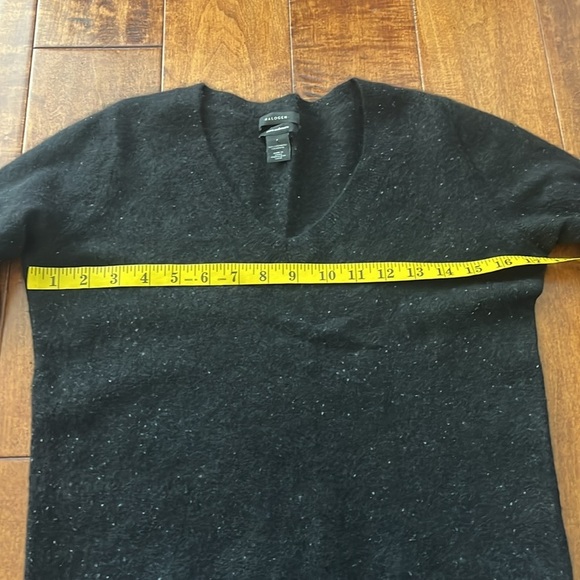 Halogen Cashmere black white Polka Dot V Neck Sweater Size S - Picture 6 of 7